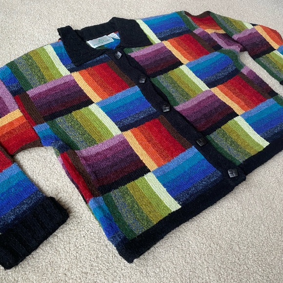 Vintage Thrifted Rainbow Patchwork Button-Up Cardigan - Picture 4 of 15